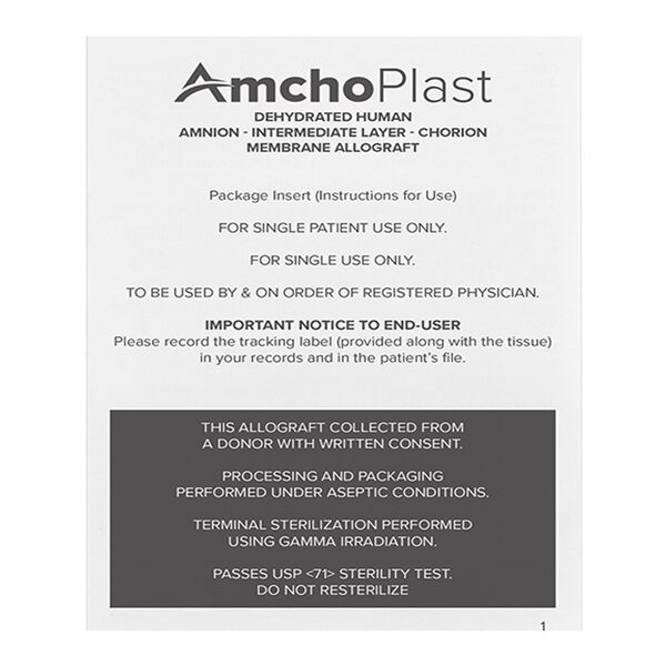Medical packaging instructions for AmchoPlast product.